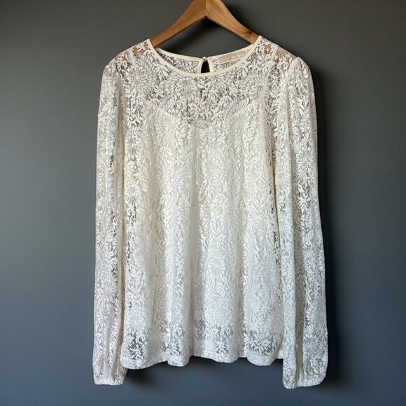 Michael Kors Lace Long Sleeve Ivory White Blouse Size Medium Party - Picture 3 of 15
